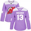 Wholesale Cheap Adidas Devils #13 Nico Hischier Purple Authentic Fights Cancer Women's Stitched NHL Jersey