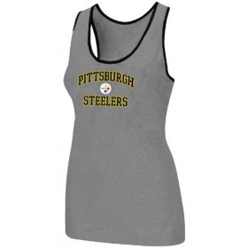 Wholesale Cheap Women\'s Nike Pittsburgh Steelers Heart & Soul Tri-Blend Racerback Stretch Tank Top Light Grey