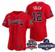 Wholesale Cheap Men's Red Atlanta Braves #12 Jorge Soler 2021 World Series Champions With 150th Anniversary Flex Base Stitched Jersey
