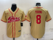 Wholesale Cheap Men's San Francisco 49ers #8 Steve Young Gold With Patch Cool Base Stitched Baseball Jersey