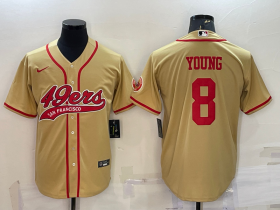 Wholesale Cheap Men\'s San Francisco 49ers #8 Steve Young Gold With Patch Cool Base Stitched Baseball Jersey