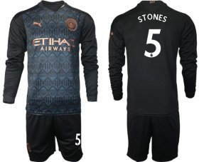 Wholesale Cheap Men 2020-2021 club Manchester city home long sleeve 5 black Soccer Jerseys