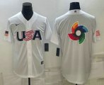 Cheap Men's USA Baseball 2023 White World Baseball Big Logo With Patch Classic Replica Stitched Jersey