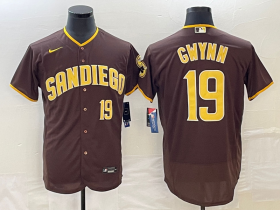 Wholesale Cheap Men\'s San Diego Padres #19 Tony Gwynn Number Brown Stitched MLB Flex Base Nike Jersey