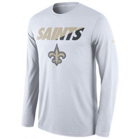 Wholesale Cheap Men\'s New Orleans Saints Nike White Legend Staff Practice Long Sleeves Performance T-Shirt