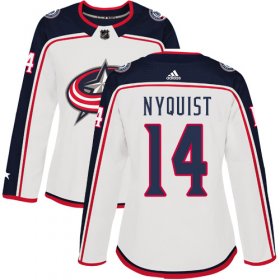 Wholesale Cheap Adidas Blue Jackets #14 Gustav Nyquist White Road Authentic Women\'s Stitched NHL Jersey