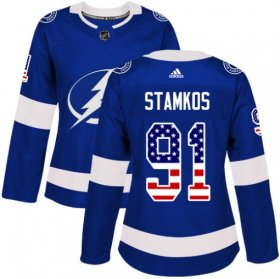 Cheap Adidas Lightning #91 Steven Stamkos Blue Home Authentic USA Flag Women\'s Stitched NHL Jersey