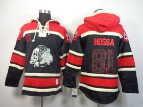 Wholesale Cheap Blackhawks #81 Marian Hossa Black Sawyer Hooded Sweatshirt Stitched NHL Jersey