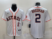 Wholesale Cheap Men's Houston Astros #2 Alex Bregman Number White With Patch Stitched MLB Cool Base Nike Jersey