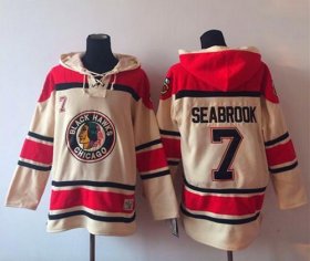 Wholesale Cheap Blackhawks #7 Brent Seabrook Cream Sawyer Hooded Sweatshirt Stitched NHL Jersey