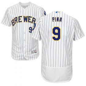 Wholesale Cheap Brewers #9 Manny Pina White Strip Flexbase Authentic Collection Stitched MLB Jersey