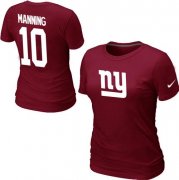 Wholesale Cheap Women's Nike New York Giants #10 Eli Manning Name & Number T-Shirt Red