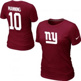 Wholesale Cheap Women\'s Nike New York Giants #10 Eli Manning Name & Number T-Shirt Red