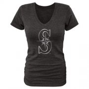 Wholesale Cheap Women's Seattle Mariners Fanatics Apparel Platinum Collection V-Neck Tri-Blend T-Shirt Black
