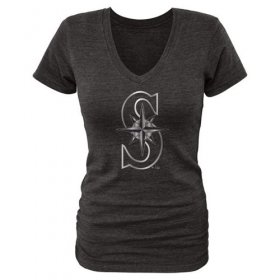 Wholesale Cheap Women\'s Seattle Mariners Fanatics Apparel Platinum Collection V-Neck Tri-Blend T-Shirt Black