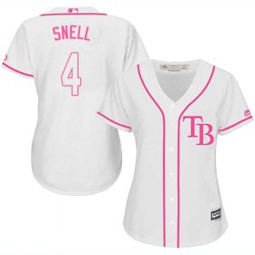 Wholesale Cheap Rays #4 Blake Snell White/Pink Fashion Women\'s Stitched MLB Jersey