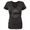 Wholesale Cheap Women's Chicago Cubs Fanatics Apparel Platinum Collection V-Neck Tri-Blend T-Shirt Black