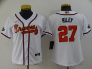 Wholesale Cheap Women's Atlanta Braves #27 Austin Riley 2022 White Gold World Series Champions Program Cool Base Stitched Jersey