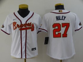 Wholesale Cheap Women\'s Atlanta Braves #27 Austin Riley 2022 White Gold World Series Champions Program Cool Base Stitched Jersey