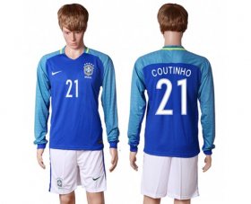 Wholesale Cheap Brazil #21 Coutinho Away Long Sleeves Soccer Country Jersey
