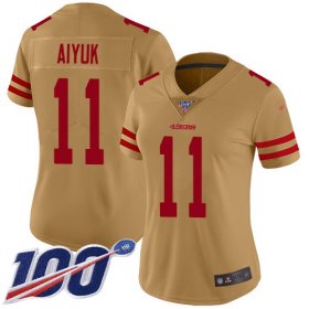 Wholesale Cheap Nike 49ers #11 Brandon Aiyuk Gold Women\'s Stitched NFL Limited Inverted Legend 100th Season Jersey