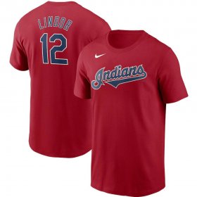 Wholesale Cheap Cleveland Indians #12 Francisco Lindor Nike Name & Number T-Shirt Red