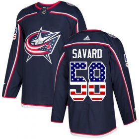 Wholesale Cheap Adidas Blue Jackets #58 David Savard Navy Blue Home Authentic USA Flag Stitched NHL Jersey