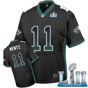 Wholesale Cheap Nike Eagles #11 Carson Wentz Black Alternate Super Bowl LII Youth Stitched NFL Elite Drift Fashion Jersey