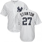 Wholesale Cheap Yankees #27 Giancarlo Stanton White Strip Team Logo Fashion Stitched MLB Jersey