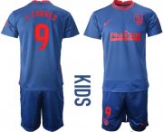 Wholesale Cheap Youth 2020-2021 club Atletico Madrid away 9 blue Soccer Jerseys