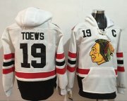 Wholesale Cheap Blackhawks #19 Jonathan Toews White Name & Number Pullover NHL Hoodie
