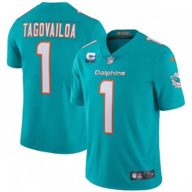 Wholesale Cheap Men\'s Miami Dolphins 2022 #1 Tua Tagovailoa Aqua With 1-star C Patch Vapor Limited Stitched NFL Jersey