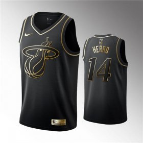 Wholesale Cheap Men\'s Miami Heat #14 Tyler Herro Black Golden Edition Jersey