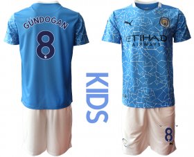 Wholesale Cheap Youth 2020-2021 club Manchester City home blue 8 Soccer Jerseys