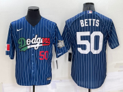 Wholesale Cheap Mens Los Angeles Dodgers #50 Mookie Betts Number Navy Blue Pinstripe 2020 World Series Cool Base Nike Jersey