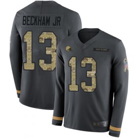 Wholesale Cheap Nike Browns #13 Odell Beckham Jr Anthracite Salute to Service Men\'s Stitched NFL Limited Therma Long Sleeve Jersey