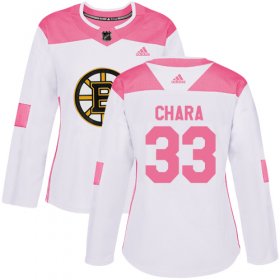 Wholesale Cheap Adidas Bruins #33 Zdeno Chara White/Pink Authentic Fashion Women\'s Stitched NHL Jersey