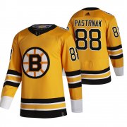 Wholesale Cheap Boston Bruins #88 David Pastrnak Yellow Men's Adidas 2020-21 Reverse Retro Alternate NHL Jersey