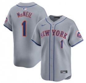 Cheap Men\'s New York Mets #1 Jeff McNeil 2024 Gray Away Limited Stitched Baseball Jersey