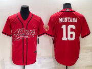 Wholesale Men's San Francisco 49ers #16 Joe Montana Red Stitched Cool Base Nike Baseball Jersey