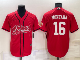 Wholesale Men\'s San Francisco 49ers #16 Joe Montana Red Stitched Cool Base Nike Baseball Jersey
