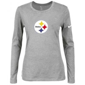 Wholesale Cheap Women\'s Nike Pittsburgh Steelers Of The City Long Sleeve Tri-Blend NFL T-Shirt Light Grey