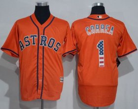 Wholesale Cheap Astros #1 Carlos Correa Orange USA Flag Fashion Stitched MLB Jersey