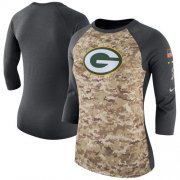 Wholesale Cheap Women's Green Bay Packers Nike Camo Charcoal Salute to Service Legend Three-Quarter Raglan Sleeve T-Shirt