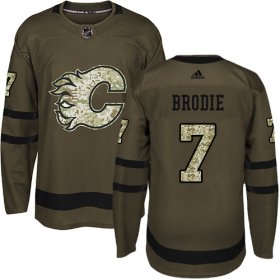 Wholesale Cheap Adidas Flames #7 TJ Brodie Green Salute to Service Stitched Youth NHL Jersey