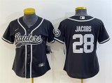 Wholesale Cheap Women's Las Vegas Raiders #28 Josh Jacobs Black With Patch Cool Base Stitched Baseball Jersey(Run Small)