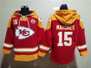 Wholesale Men's Kansas City Chiefs #15 Patrick Mahomes Red Lace-Up Pullover Hoodie