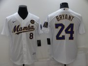 Wholesale Cheap Men's Los Angeles Lakers #8 #24 Kobe Bryant Mamba White Stitched Cool Base Nike Baseball Jersey