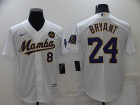 Wholesale Cheap Men\'s Los Angeles Lakers #8 #24 Kobe Bryant Mamba White Stitched Cool Base Nike Baseball Jersey