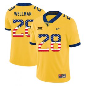 Wholesale Cheap West Virginia Mountaineers 28 Elijah Wellman Yellow USA Flag College Football Jersey